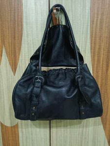 Imported Vintage Black Leather Handbag