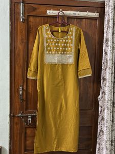 Elegant Mustard Embroidered Kurta set with dupatta