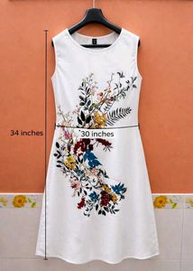 Floral Print Sleeveless Full White Dress | Women