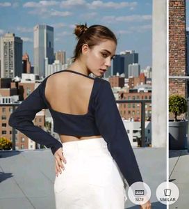 Chic Navy Long Sleeve Crop Top