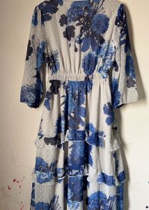 Blue And White Dress With Tie Waist
