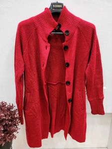 Red Knit Button-Down Cardigan