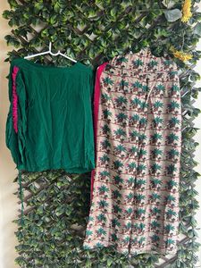 LABEL AYUSHI SHAH BONNING PANTS AND GREEN TOP