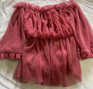 Pink Off-Shoulder Ruffle Top