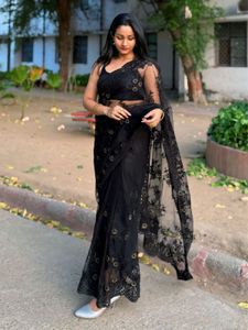 Elegant Black Net Saree