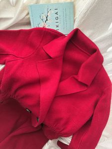 Elegant Red Over Coat+ Bag Free