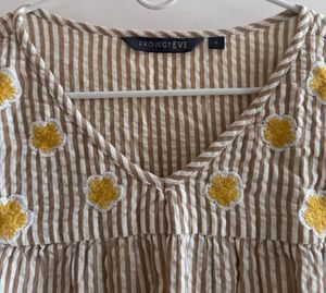 Striped Cotton Top with Embroidered Daisies