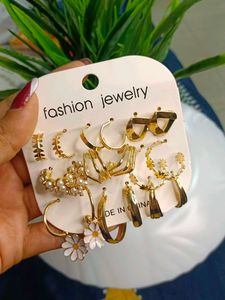 Golden Earrings Pack Of 9