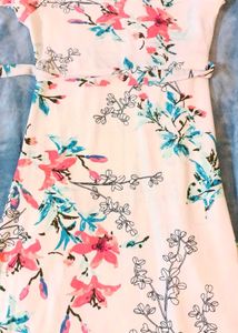White Long Dress With Waist Tie