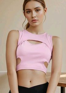 Pink Cutout Cropped Tank Top