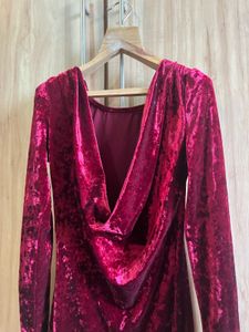 Burgundy Velvet Long Sleeve Dress- Size Small