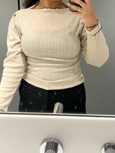 Cream Ribbed Knit Top