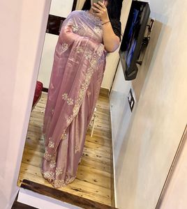 Elegant Pink Embellished Saree