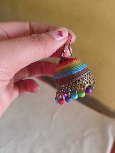 Rainbow Jhumka Earrings and hair accessory set