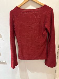 Vintage Maroon Textured Long Sleeve Top