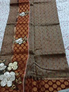Brown Embroidered saree