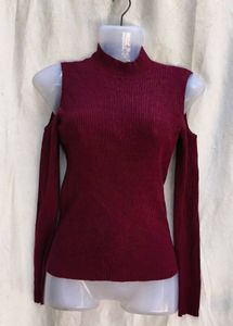 Burgundy Cold Shoulder Knit Top