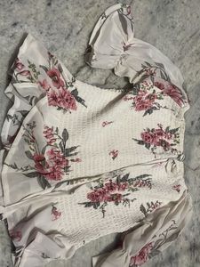 Floral Smocked Top with Chiffon Sleeves