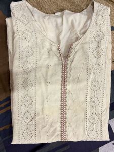 XXL Cream Embroidered Kurti