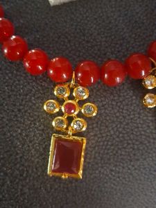 Red Beads Mala With Earrings