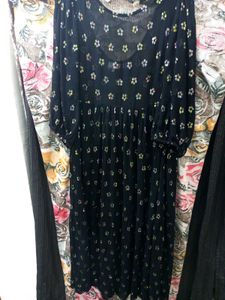 🤩Metallic Floral Jacquard &amp; Tie Back Black Dress