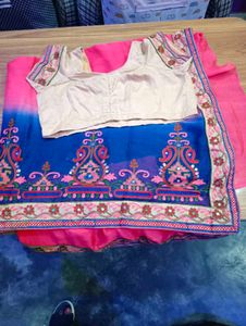 Elegant Pink &amp; Blue Saree