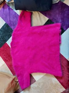 Magenta Color Short Fur Sweater
