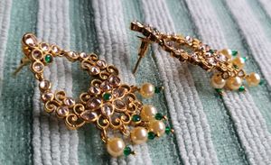 Gold Tone and Pearl Dangle Earrings