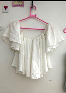 Berrylush White Bardot Top | Size Xs