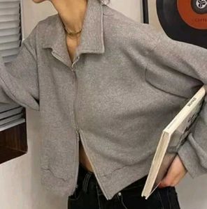 Gray Zip-Up Knit Jacket
