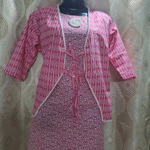 Pink Patterned Tunic and Jacket Set L Size