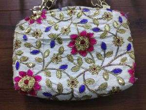 Embroidered Floral Clutch with Chain Strap