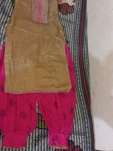 Reyon Light Brown Kurti Pink Bottom