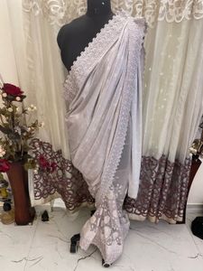 Elegant Grey Embroidered Saree