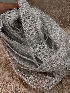 Silver Ghotta Lace For Dress 8 Meters