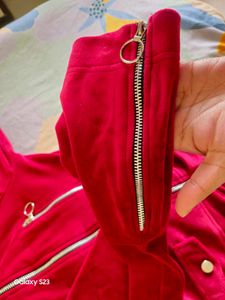 Cherry Red 🍒 Velour Biker Jacket ♥️