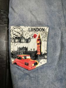 Denim Overall Dress with London Patch