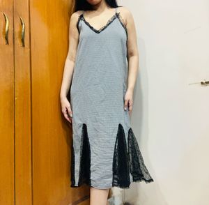 Checkered Lace Trim Slip Dress