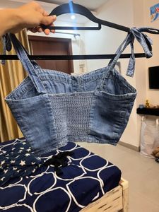 Denim Tie Strap Crop Top