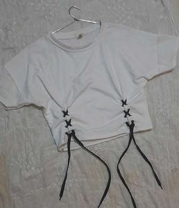 White Lace-Up Crop Top