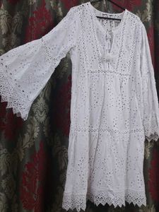 MANGO brand- White Embroidered Dress