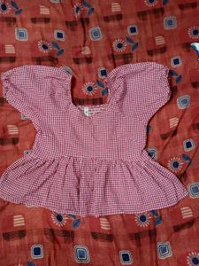 Pink Gingham Peplum Top