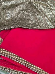 Pink Saree with Golden Blouse