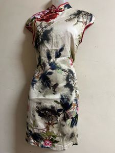 Korean Floral Print Cheongsam Dress