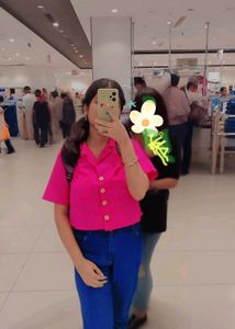 Pink Cropped Button-Down Top