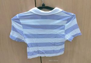 Striped Crop Polo Top