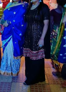 Black Suit With Plazzo    (FREE EARING)