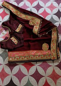 Maroon Saree with Embroidery & Blous