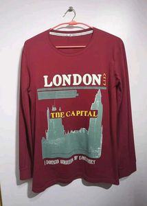 Maroon London City Graphic Full Sleeve T-Shirt