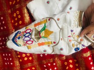 Bandhej Saree With White Zardosi Blouse